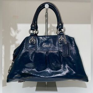 Coach Ashley F15454 blue Patent Leather Large Satchel Shoulder Purse Handbag